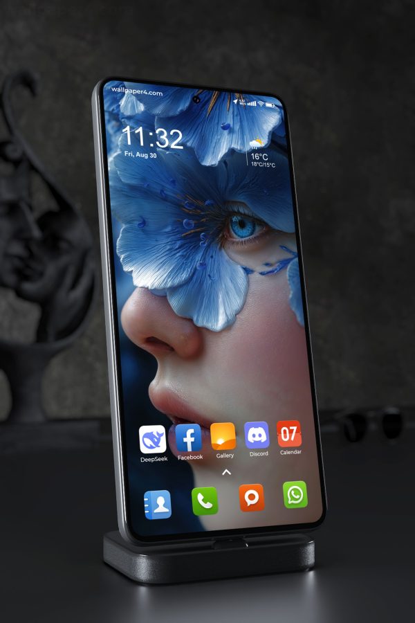 Phone Wallpaper 6776 - Blue Floral Fantasy Woman Portrait Art