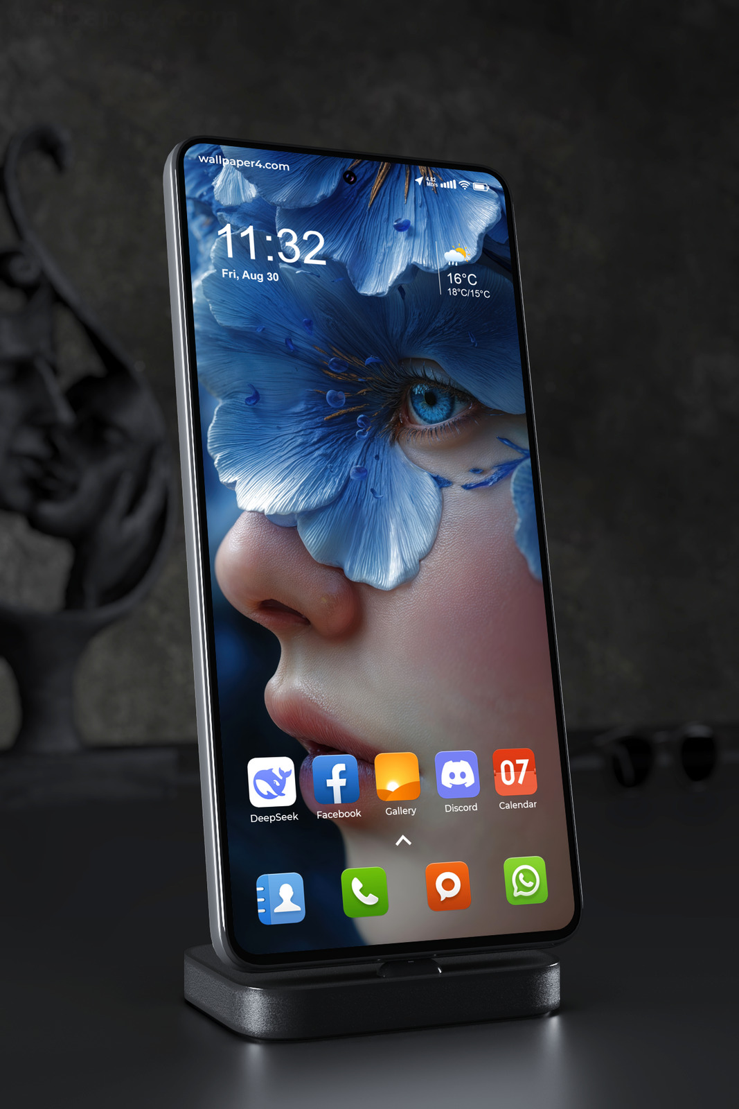 Phone Wallpaper 6776 - Blue Floral Fantasy Woman Portrait Art