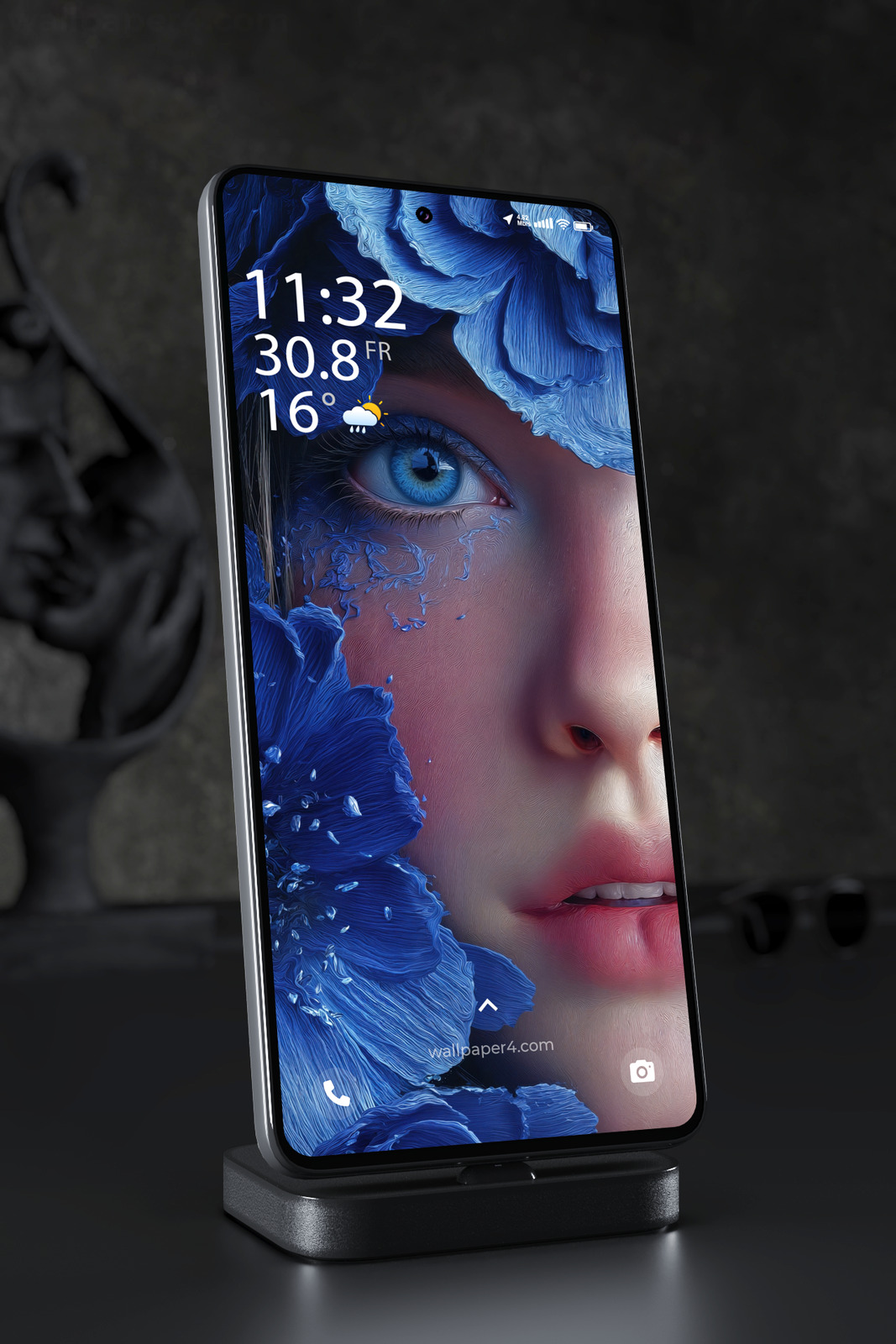 Mobile Wallpaper 6776 - Blue Floral Fantasy Woman Portrait Art