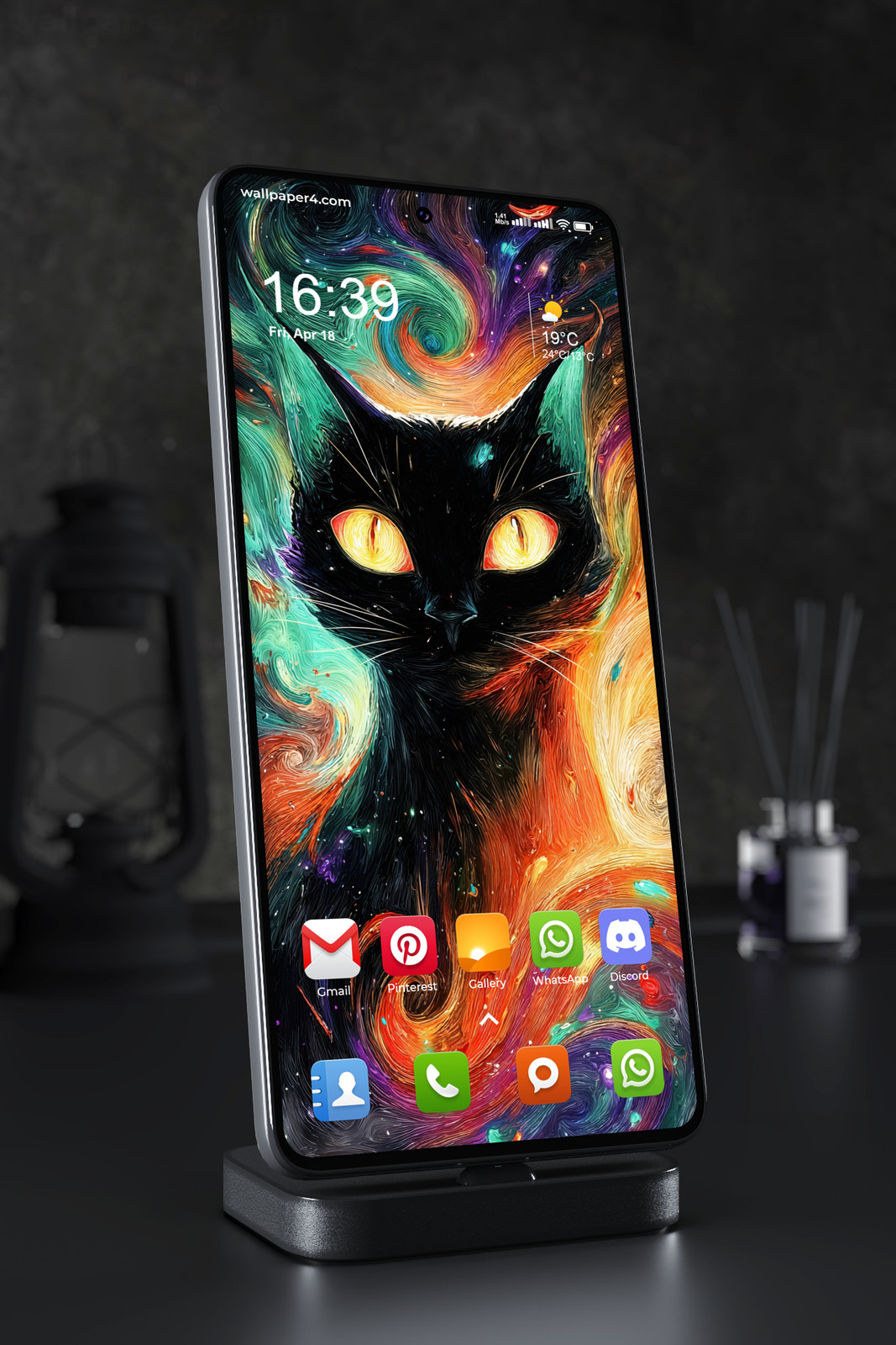 Mobile Wallpaper 6789 - Cosmic Black Cat with Galaxy Art Design