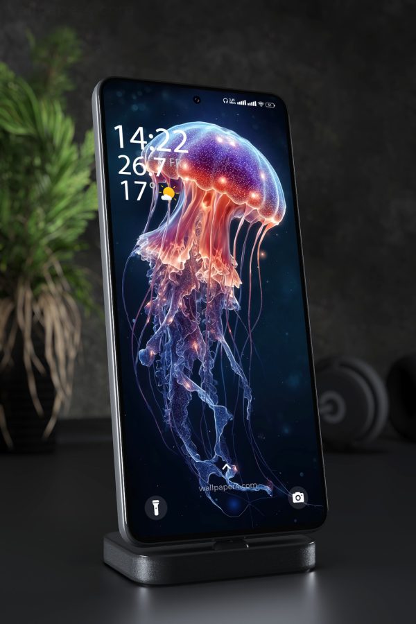 Phone Wallpaper 6797 - Glowing Cosmic Jellyfish in Deep Ocean Space