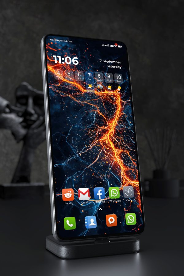Phone Wallpaper 6802 - Abstract Orange Energy Lines on Dark Background
