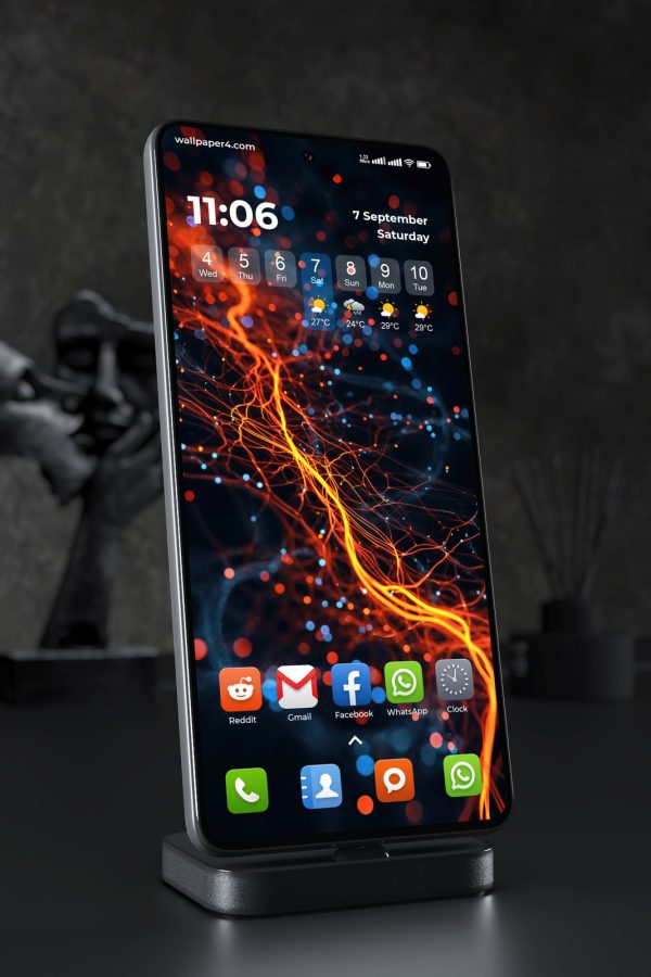Mobile Wallpaper 6802 - Abstract Orange Energy Lines on Dark Background