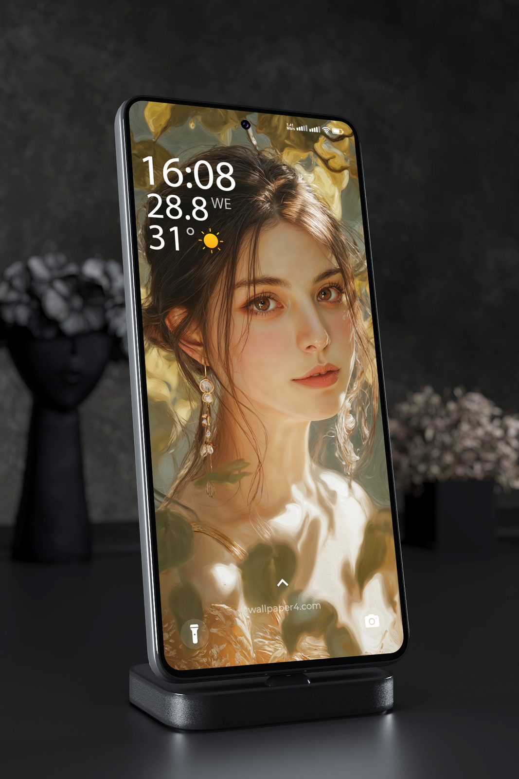 Mobile Wallpaper 6807 - Elegant Woman Portrait in Golden Artistic Style