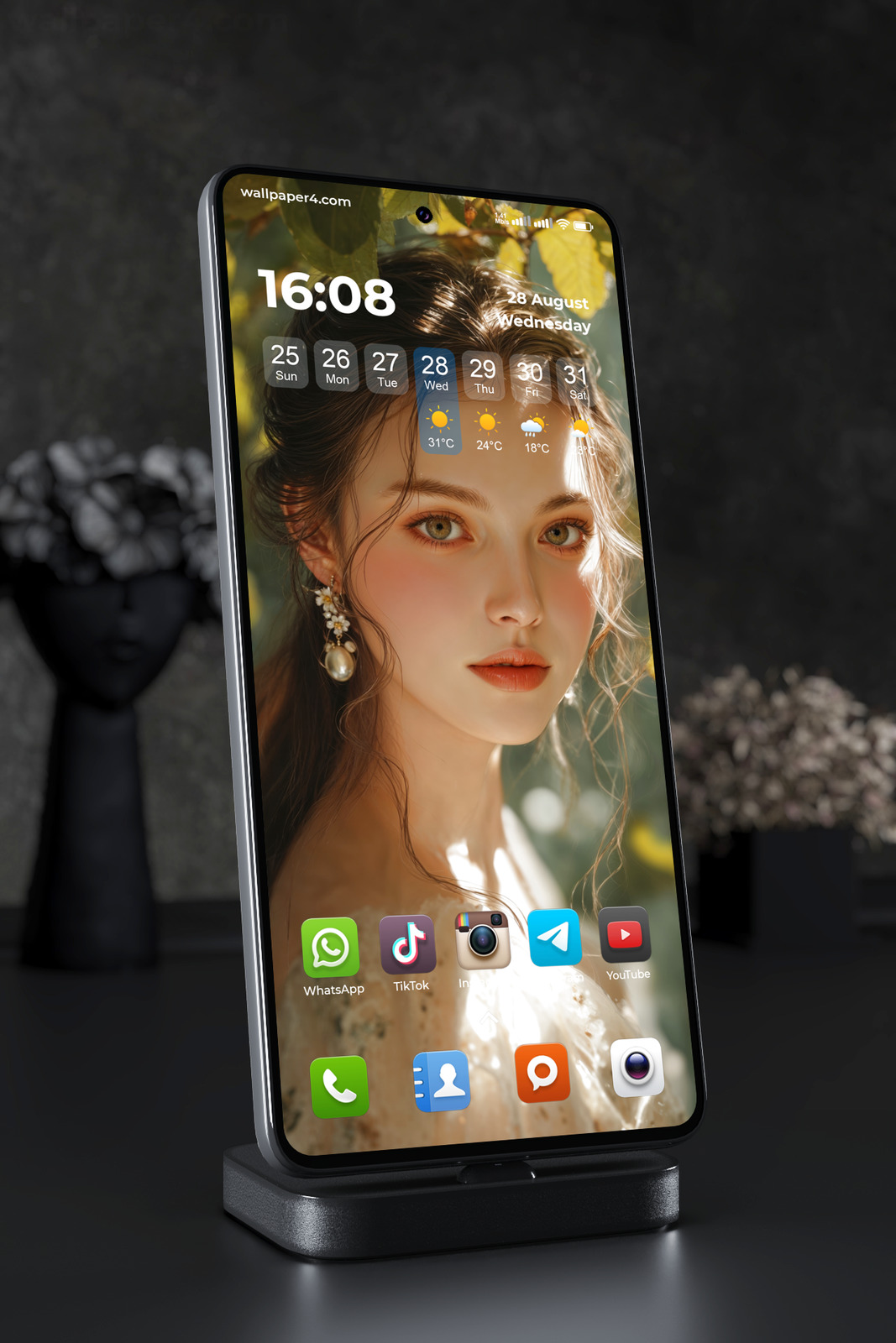 Mobile Wallpaper 6807 - Elegant Woman Portrait in Golden Artistic Style