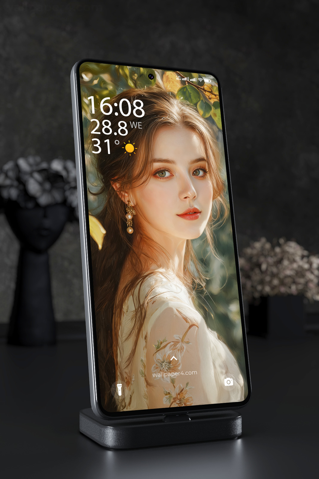Mobile Wallpaper 6807 - Elegant Woman Portrait in Golden Artistic Style