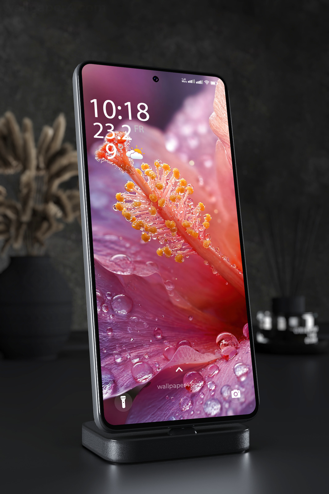 Mobile Wallpaper 6818 - Macro Pink Flower Petal With Water Drops