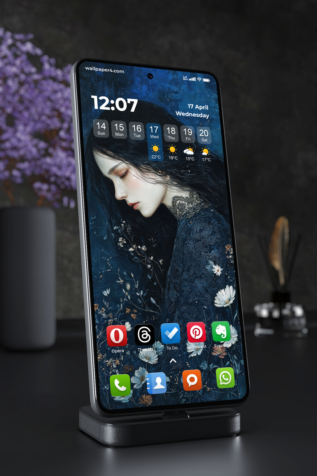 Mobile Wallpaper 6827 - Mystical Blue Floral Woman Portrait Art