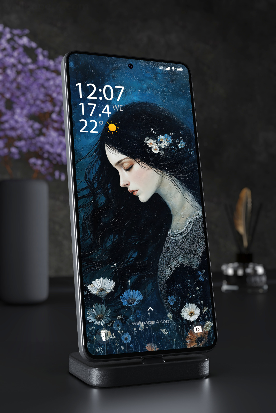 Mobile Wallpaper 6827 - Mystical Blue Floral Woman Portrait Art