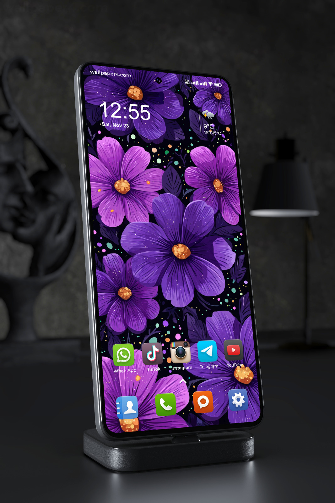 Phone Wallpaper 6832 - Purple Floral Pattern with Vibrant Botanical Art