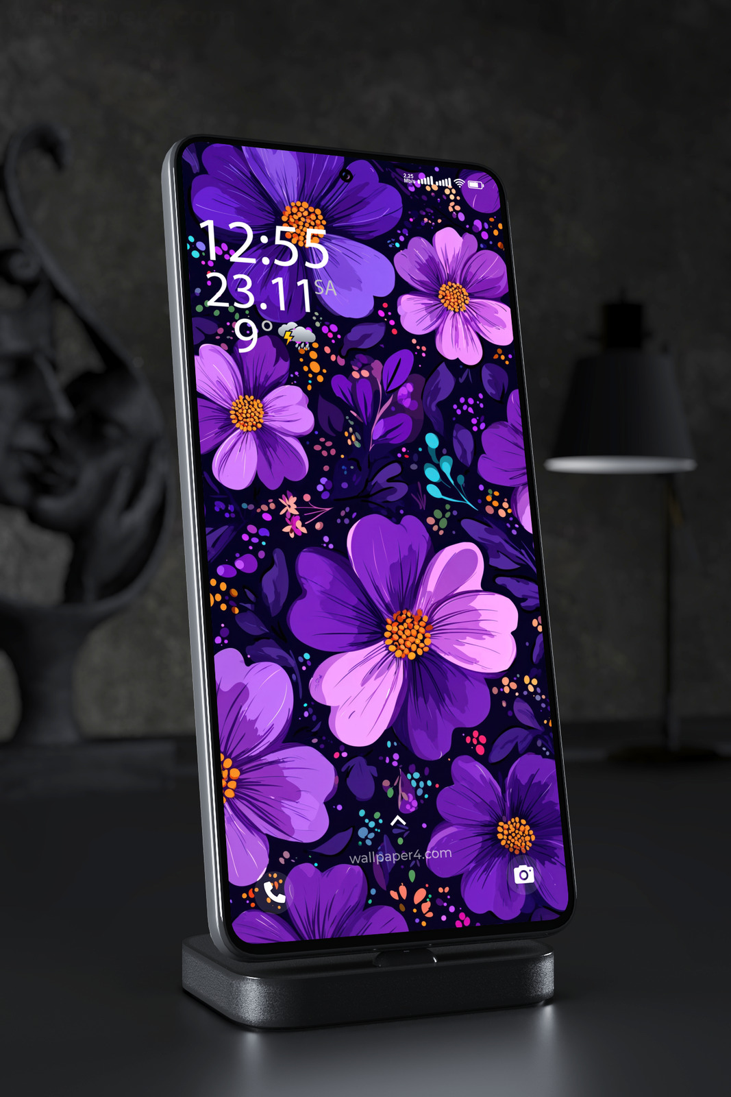 Mobile Wallpaper 6832 - Purple Floral Pattern with Vibrant Botanical Art