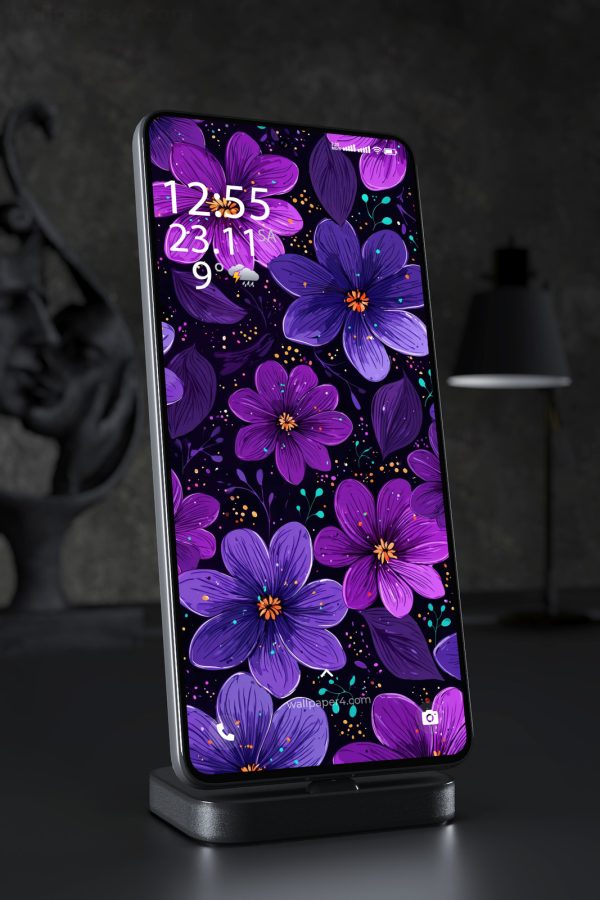 Mobile Wallpaper 6832 - Purple Floral Pattern with Vibrant Botanical Art