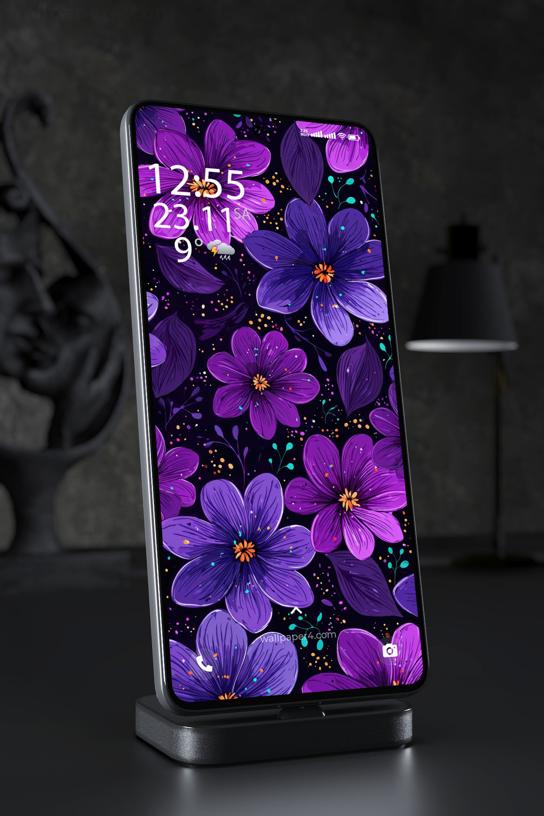 Mobile Wallpaper 6832 - Purple Floral Pattern with Vibrant Botanical Art