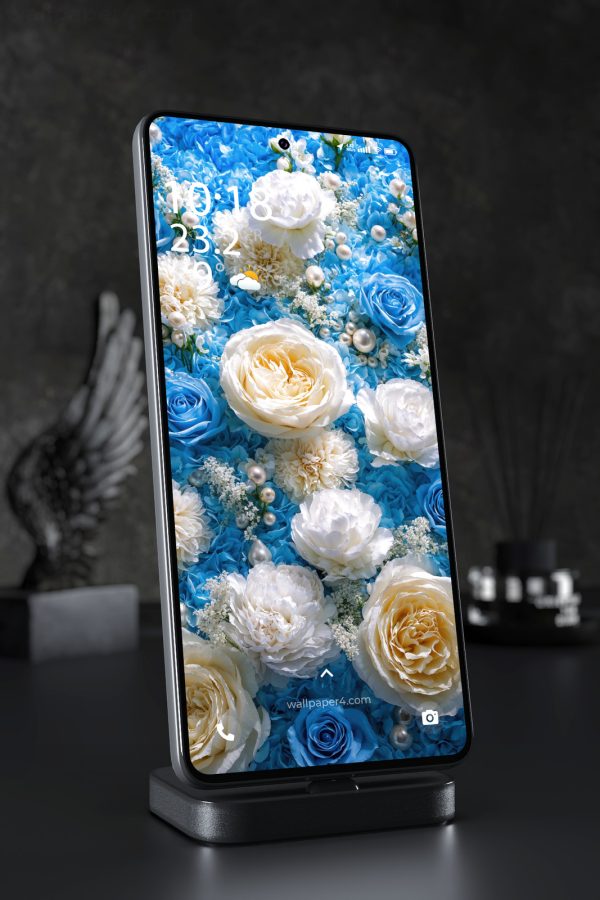Phone Wallpaper 6867 - Blue and White Floral Rose Garden Elegance