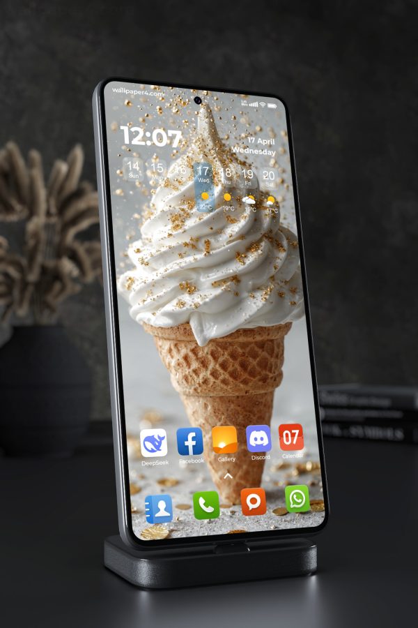 Phone Wallpaper 6871 - Golden White Ice Cream Cone Aesthetic