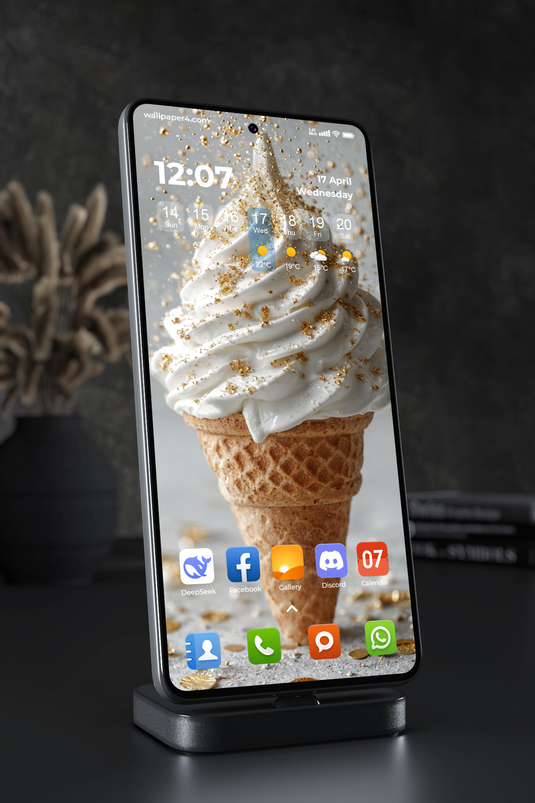 Phone Wallpaper 6871 - Golden White Ice Cream Cone Aesthetic