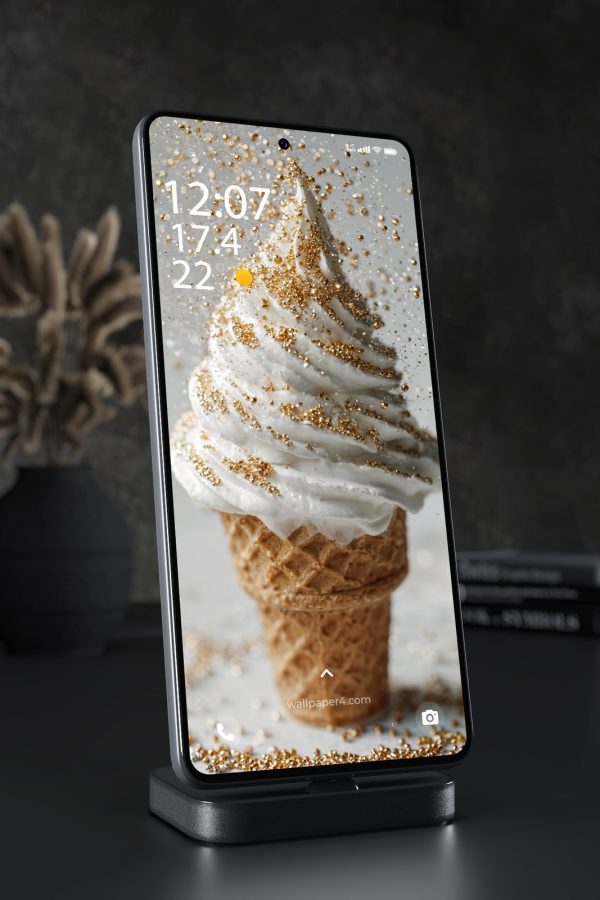 Mobile Wallpaper 6871 - Golden White Ice Cream Cone Aesthetic