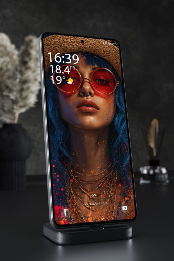 Phone Wallpaper 6875 - Cyberpunk Woman With Red Glasses Portrait