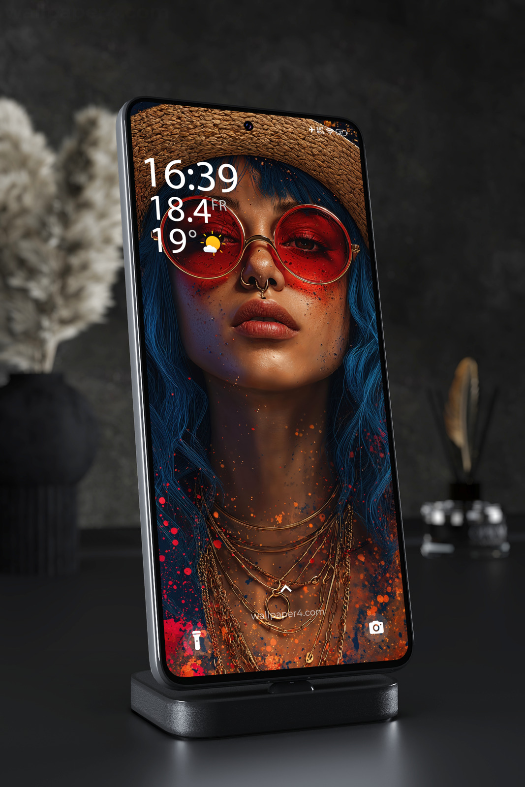 Phone Wallpaper 6875 - Cyberpunk Woman With Red Glasses Portrait