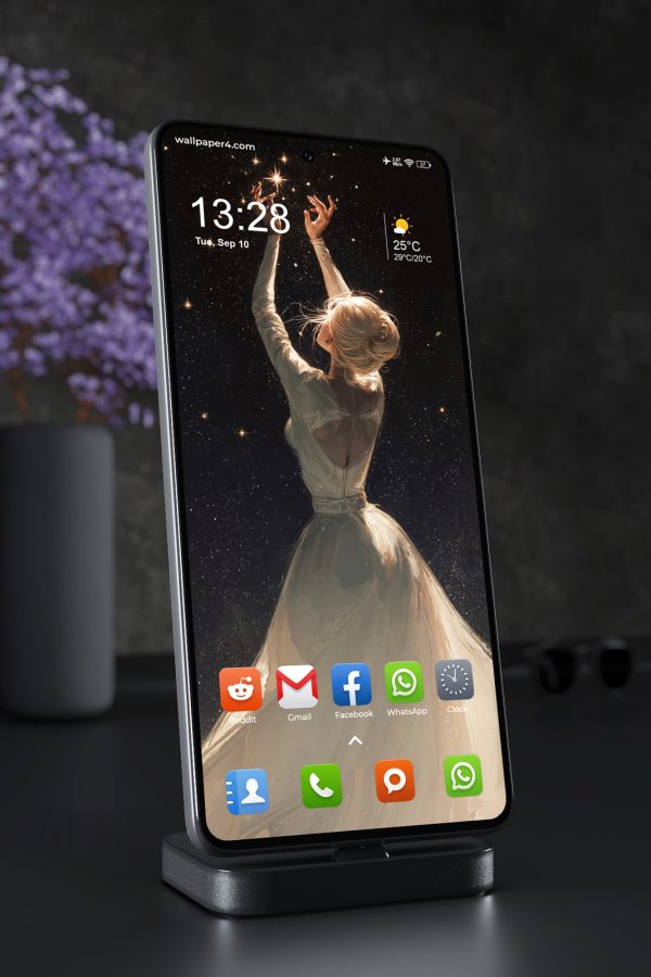 Phone Wallpaper 6879 - Celestial Woman Under a Starry Sky