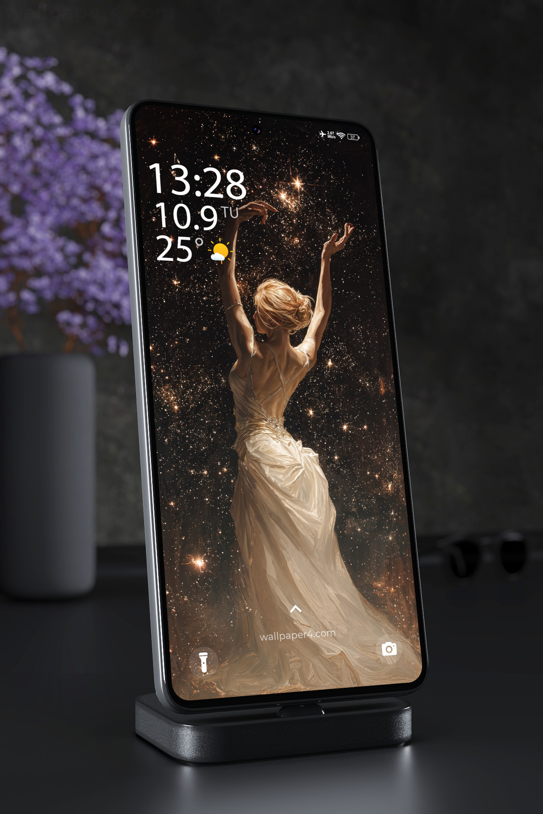 Mobile Wallpaper 6879 - Celestial Woman Under a Starry Sky