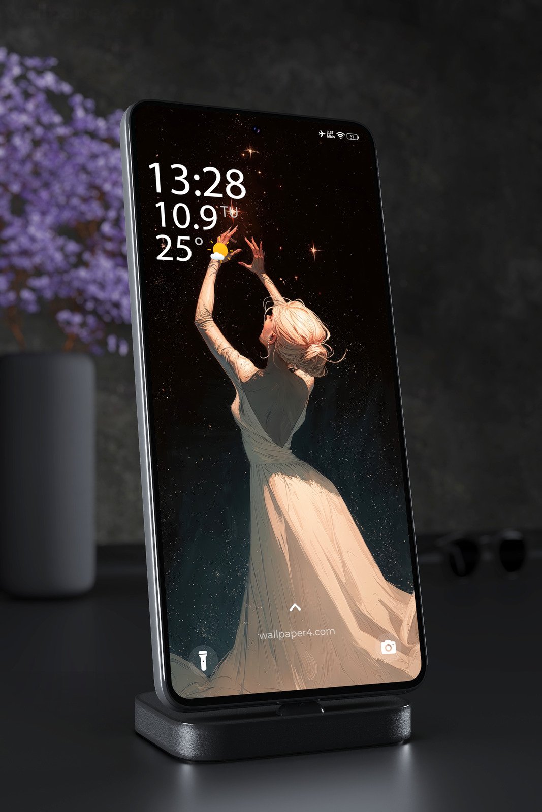 Mobile Wallpaper 6879 - Celestial Woman Under a Starry Sky