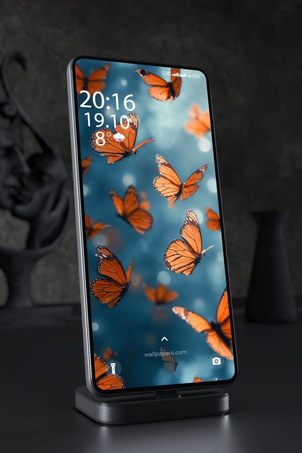 Phone Wallpaper 6884 - Orange Butterflies Flying in Blue Sky