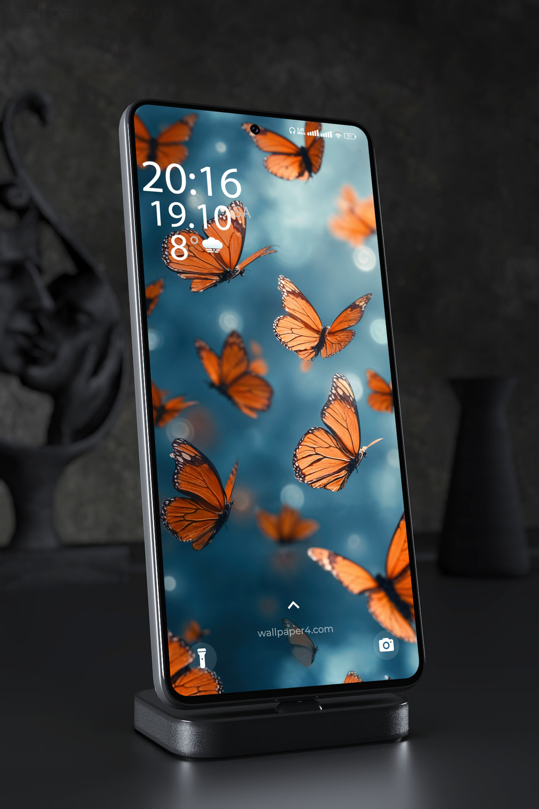 Phone Wallpaper 6884 - Orange Butterflies Flying in Blue Sky