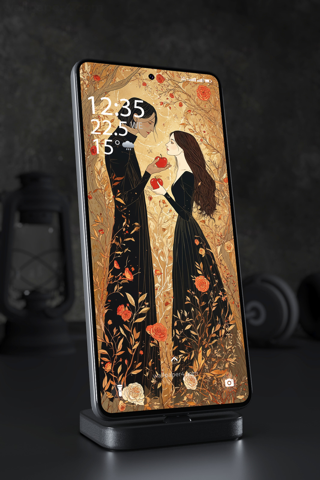 Phone Wallpaper 6892 - Romantic Gothic Lovers in Floral Garden Art