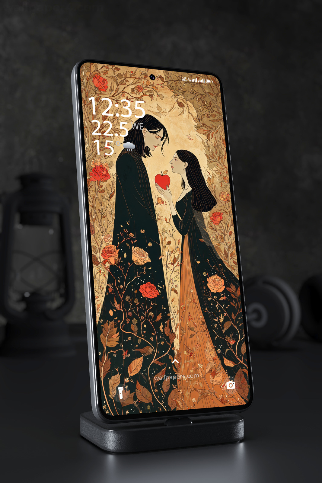 Mobile Wallpaper 6892 - Romantic Gothic Lovers in Floral Garden Art