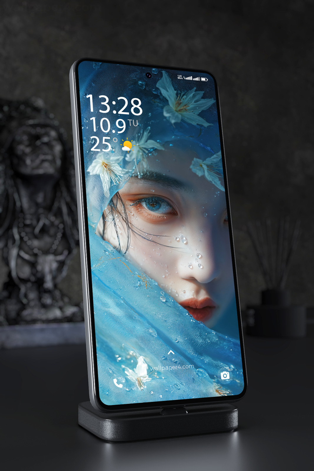 Mobile Wallpaper 6898 - Blue Floral Ocean Face Art Wallpaper