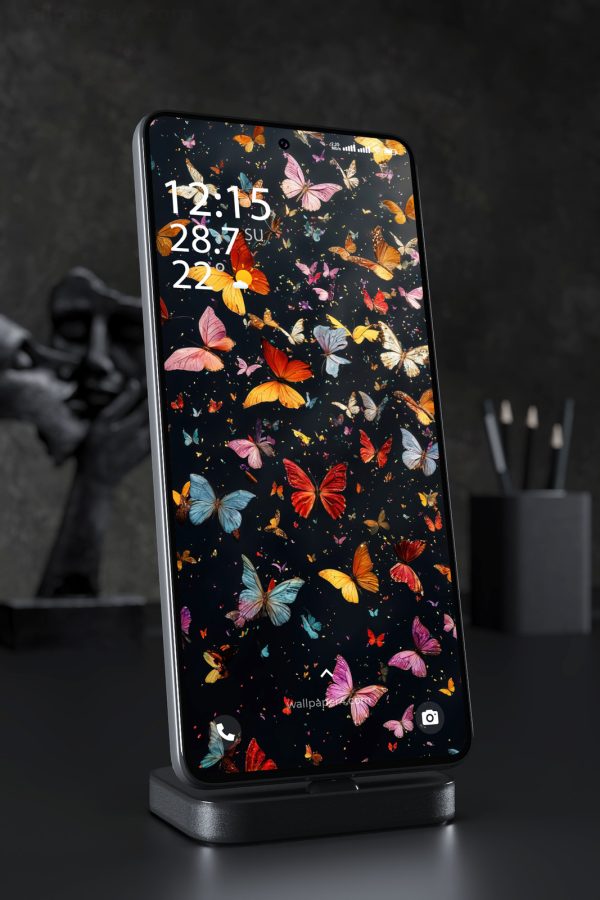 Phone Wallpaper 6903 - Colorful Butterfly Garden on Dark Background
