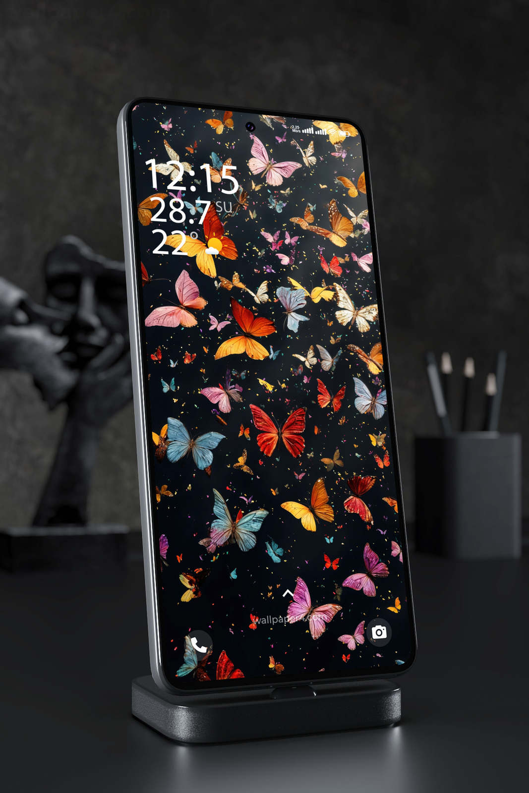 Phone Wallpaper 6903 - Colorful Butterfly Garden on Dark Background
