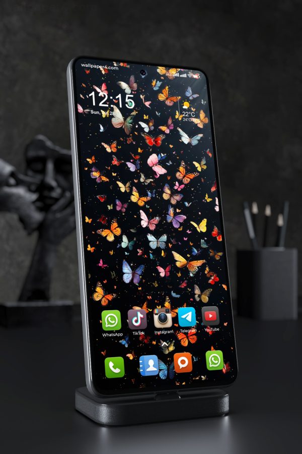 Mobile Wallpaper 6903 - Colorful Butterfly Garden on Dark Background