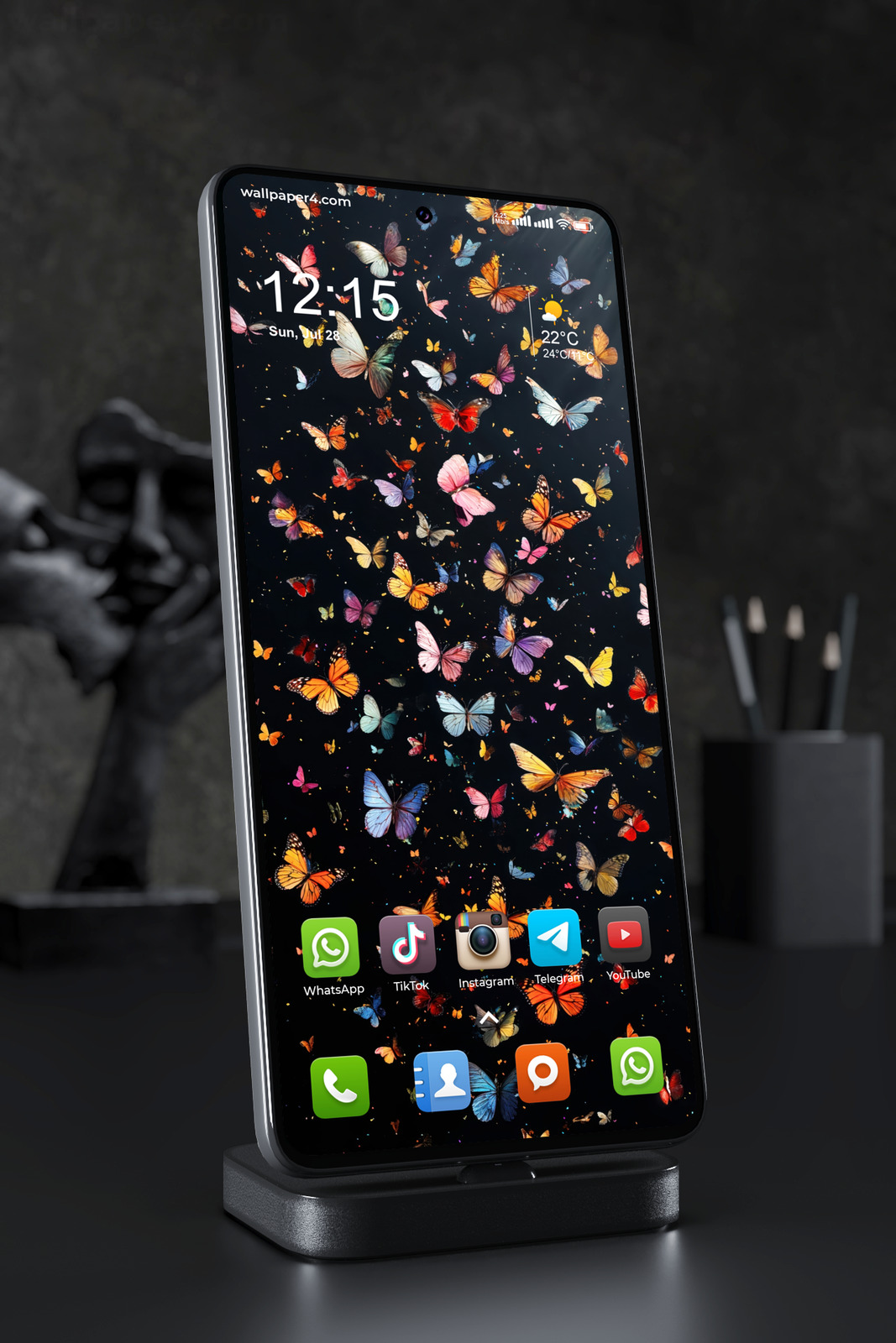 Mobile Wallpaper 6903 - Colorful Butterfly Garden on Dark Background