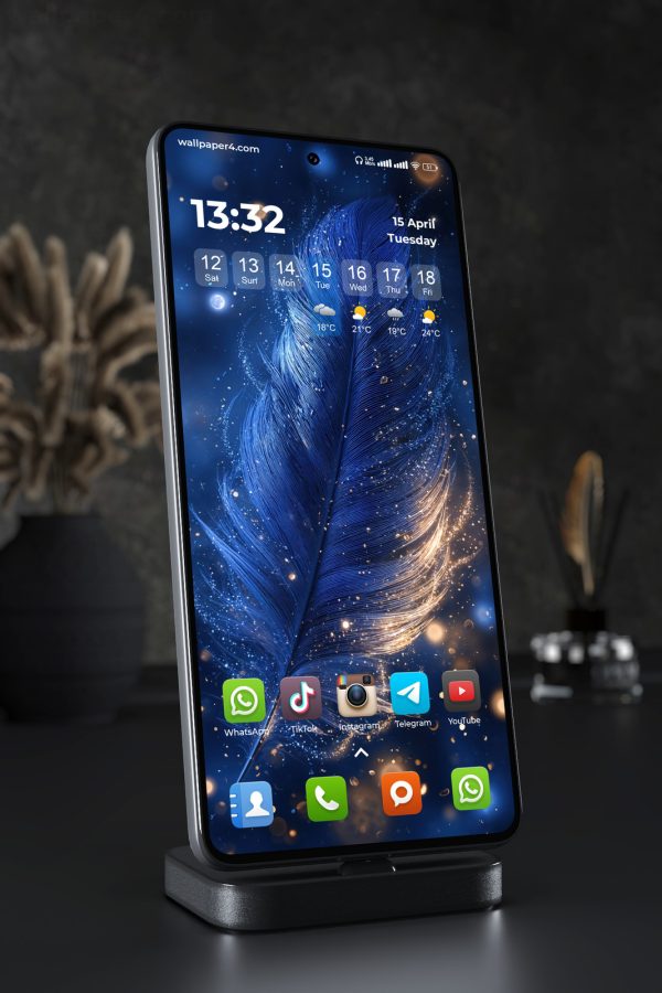 Phone Wallpaper 6916 - Elegant Blue Feather Under Moonlight