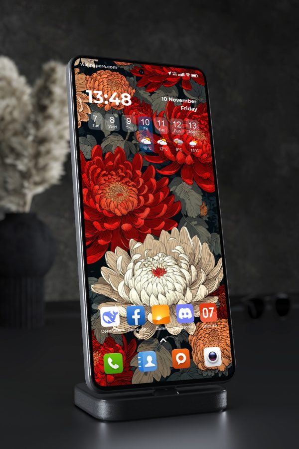 Phone Wallpaper 6921 - Elegant Chrysanthemum Floral Dark Pattern