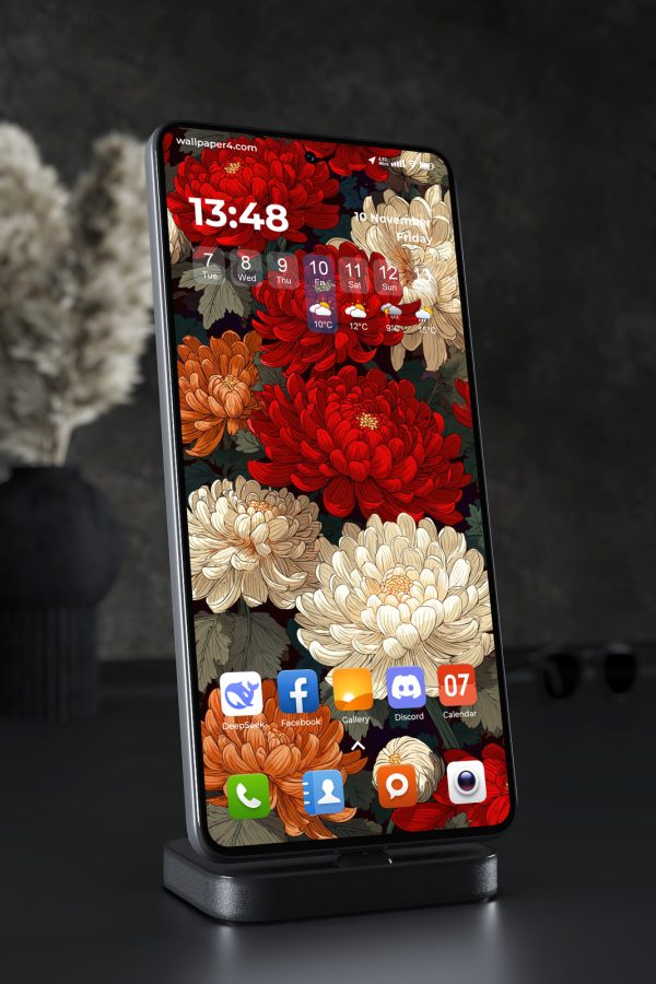 Mobile Wallpaper 6921 - Elegant Chrysanthemum Floral Dark Pattern