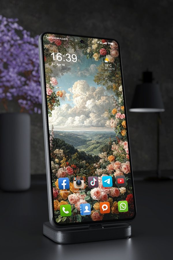 Phone Wallpaper 6926 - Vintage Floral Landscape With Dreamy Sky