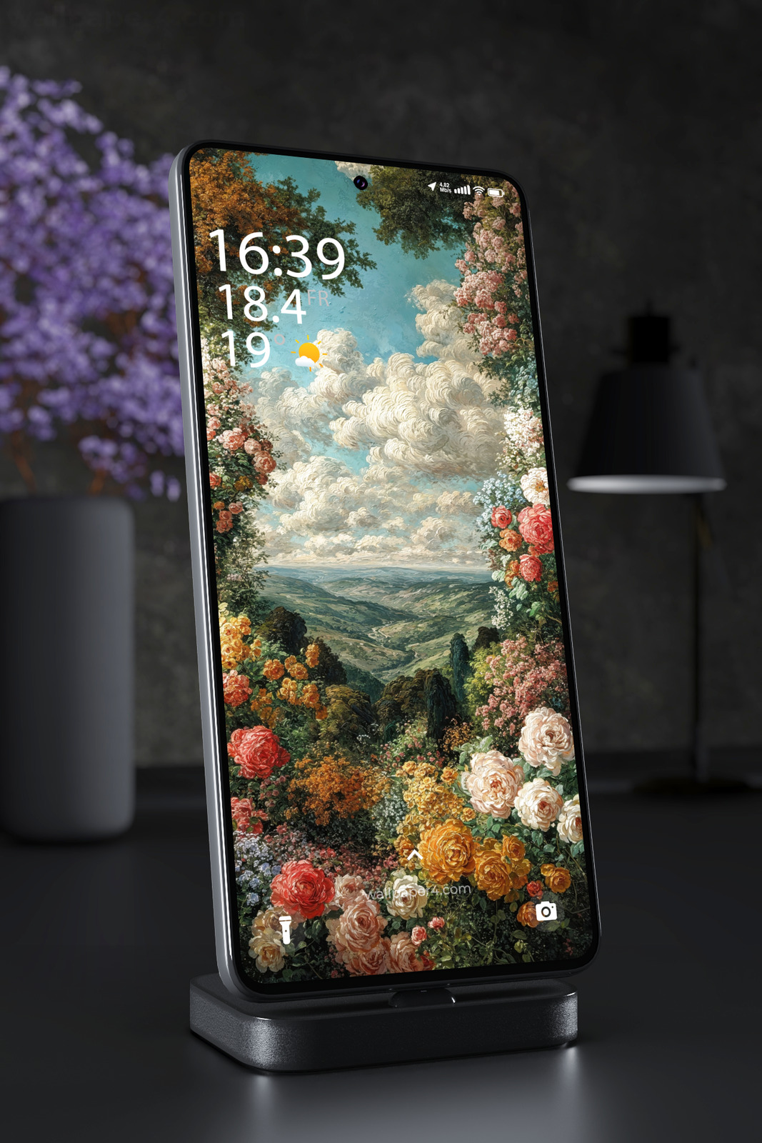 Mobile Wallpaper 6926 - Vintage Floral Landscape With Dreamy Sky