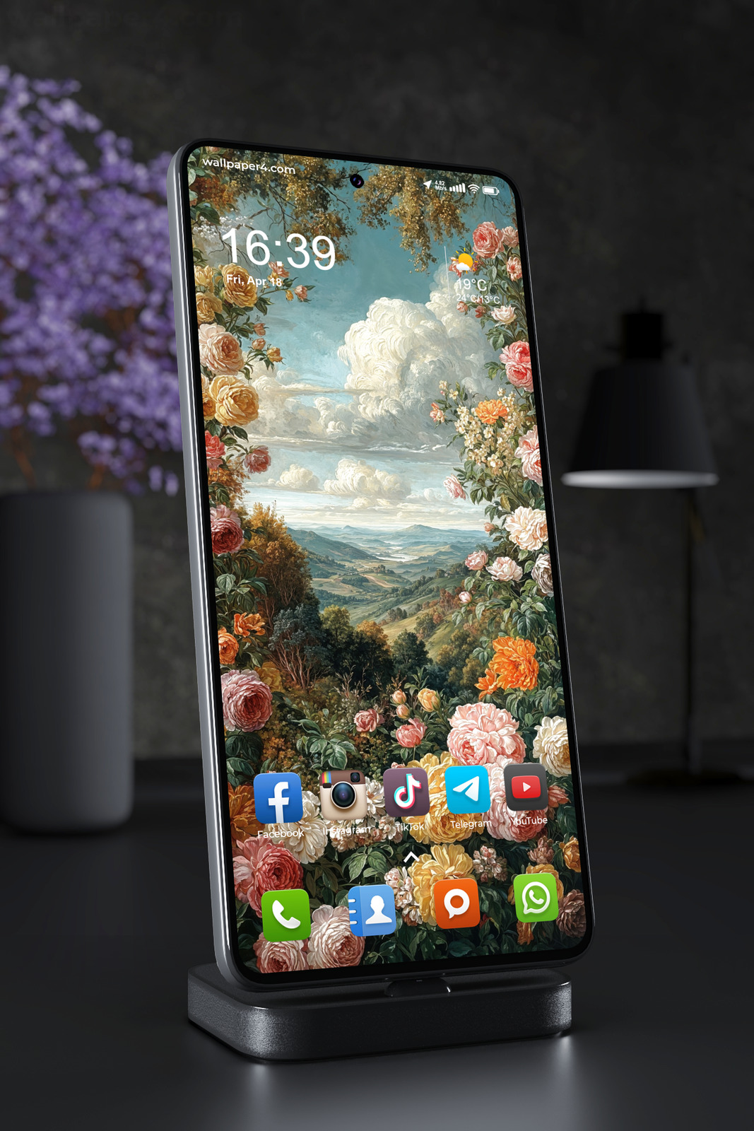 Mobile Wallpaper 6926 - Vintage Floral Landscape With Dreamy Sky