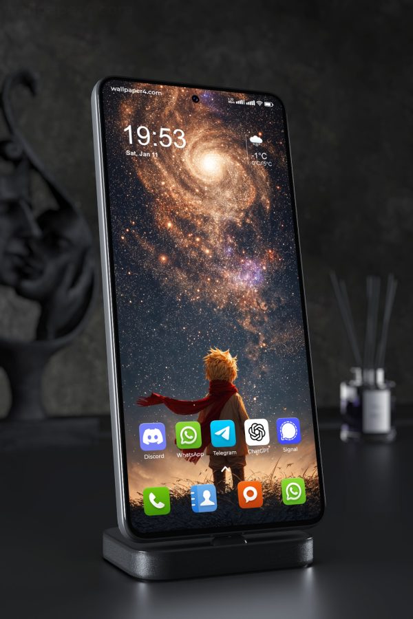 Mobile Wallpaper 6931 - Little Explorer Under a Cosmic Galaxy Sky