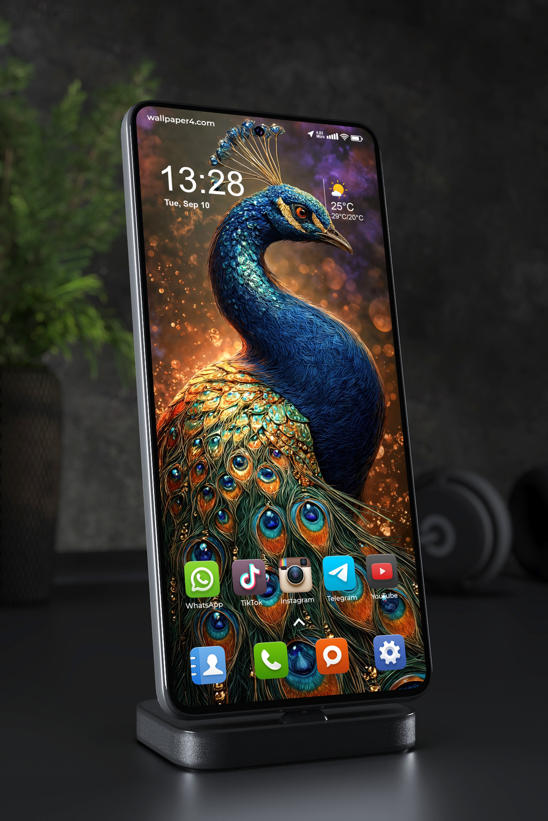 Phone Wallpaper 6940 - Majestic Peacock Fantasy Art with Cosmic Glow