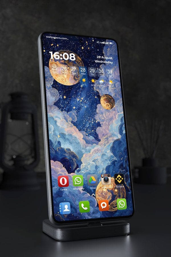 Phone Wallpaper 6943 - Cosmic Blue Planets and Marble Galaxy Art