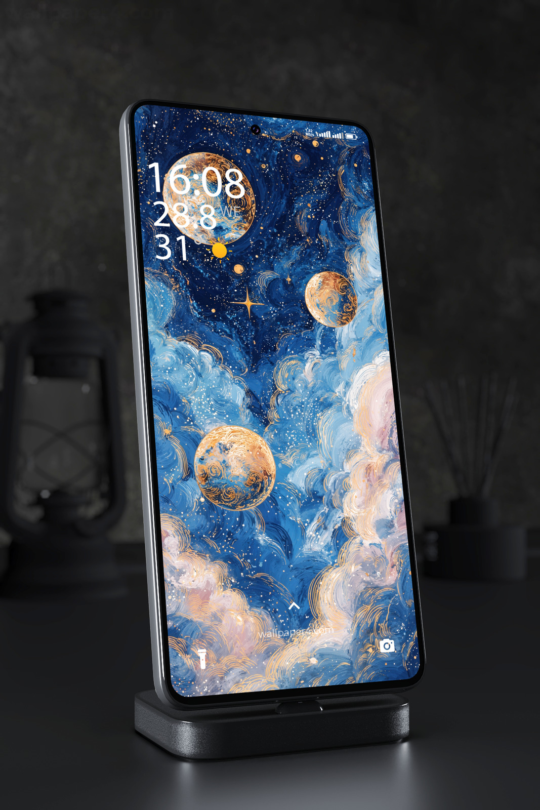 Mobile Wallpaper 6943 - Cosmic Blue Planets and Marble Galaxy Art