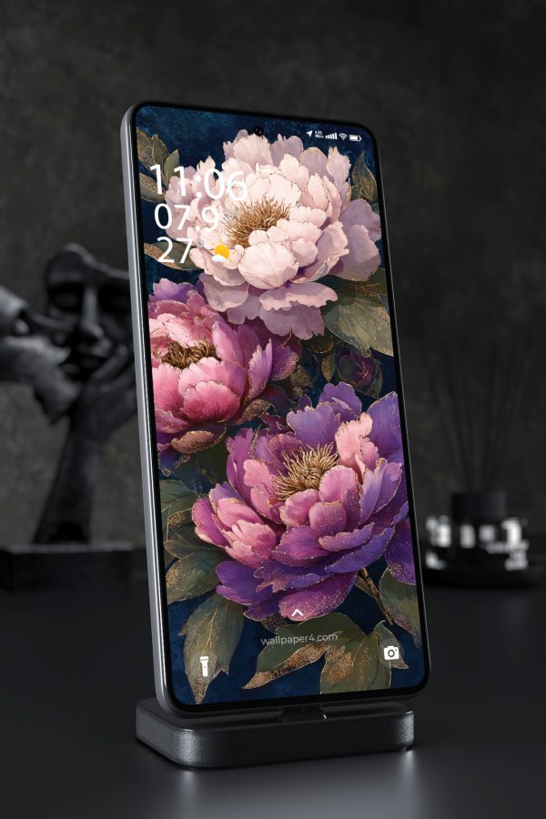 Phone Wallpaper 6955 - Elegant Pink Floral Art with Gold Details
