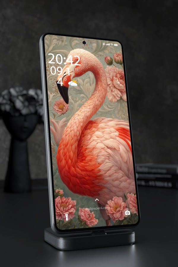 Mobile Wallpaper 6960 - Elegant Pink Flamingo Floral Vintage Art