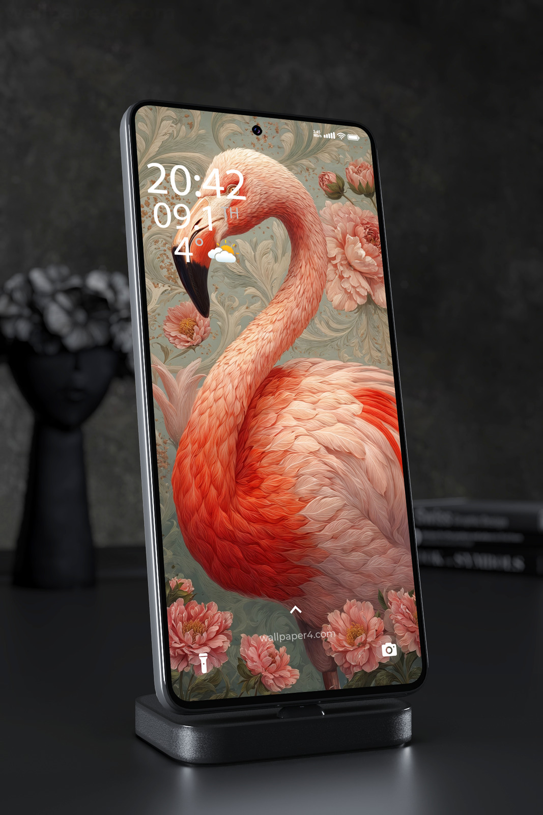 Mobile Wallpaper 6960 - Elegant Pink Flamingo Floral Vintage Art