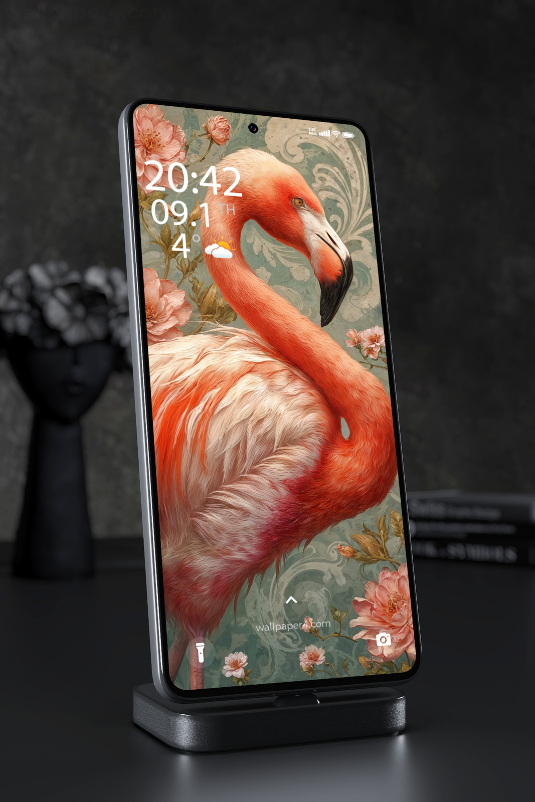 Mobile Wallpaper 6960 - Elegant Pink Flamingo Floral Vintage Art