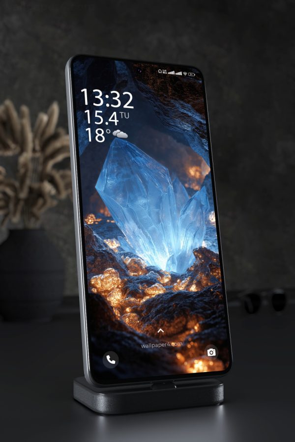Phone Wallpaper 6970 - Mystical Blue Crystal Cave Fantasy Scene